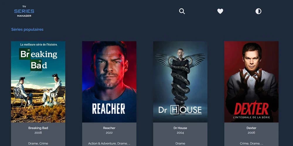 Page d'accueil de l'application TV Series Manager